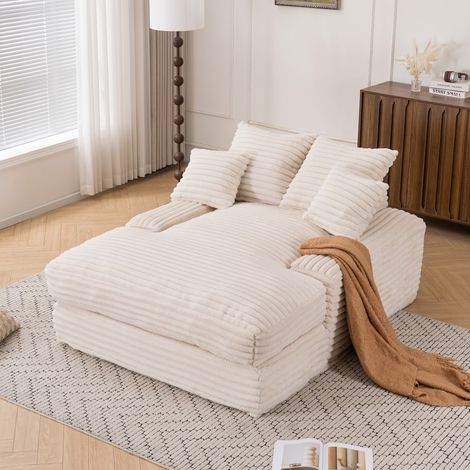Divano letto 165x135x58 cm - Design moderno con 4 cuscini e schiuma a memoria di forma - in velluto a coste beige (1/5)