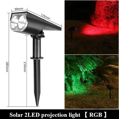 (2 LED RGB) 2 spots solaires d'extérieur à LED, orientables à 270°, pour la décoration de jardin. Lampe LED RGB blanc chaud. (1/5)