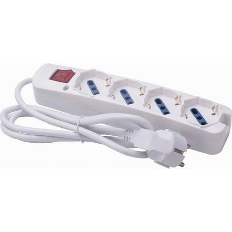 TrAdE Shop Traesio - Multipresa 4 Uscite Universali Spina 16a Cavo 1.5mt Bianco Con Interruttore 80174n - (1/2)