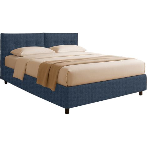 Letto Piazza e Mezza York, Sfoderabile, Contenitore Made in Italy, blu