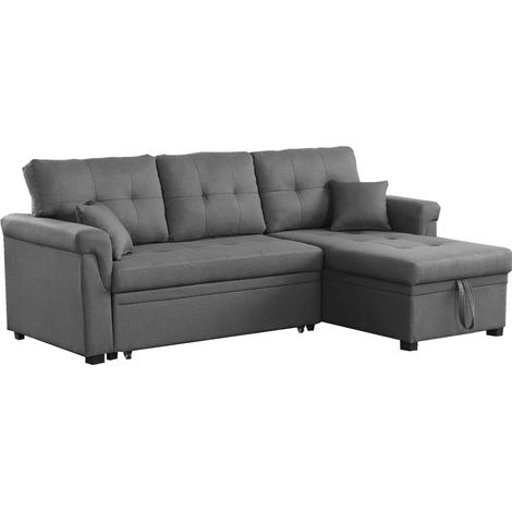 Concept-Usine – Canapé d'angle convertible 4 places en tissu gris clair – Angle réversible – Coffre de rangement – Dimensions 214x140x87 cm (1/4)