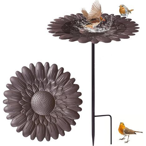 Bain d'oiseaux de jardin, bassin d'abreuvement sur pied pour l'extérieur, bassin d'abreuvement sur pied avec piquet en métal, mangeoire à oiseaux avec bain d'oiseaux (1/5)