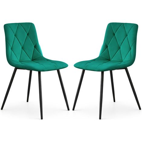 Set di 2 Sedie in velluto trapuntate MILO Verde Bottiglia gambe nere (1/5)