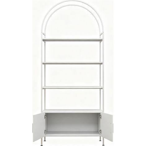 Libreria ad arco a 4 livelli con armadio a doppia anta, bianca, 80 x 30 x 187 cm (1/5)