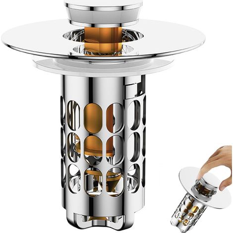 Bonde de lavabo « clic-clac » en acier inoxydable (avec filtre universel anti-odeurs) et mécanisme push-up (1/5)