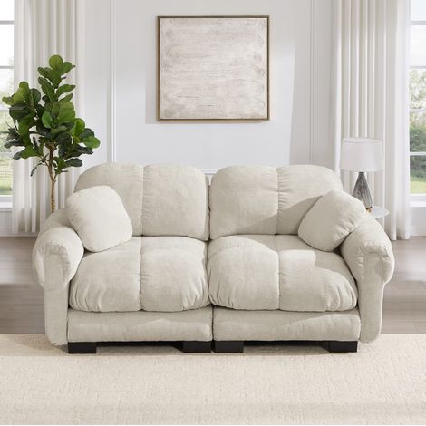 Canapé modulaire en chenille avec coussins épais et coussin mobile, dossier ergonomique, kaki clair (1/5)