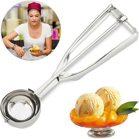Relaxdays Edelstahl-Eiskugelportionierer, Sorbet- und Fruchtportionierer, Hebelgriff, 53 mm Durchmesser, Eiscreme, Silber (1/5)