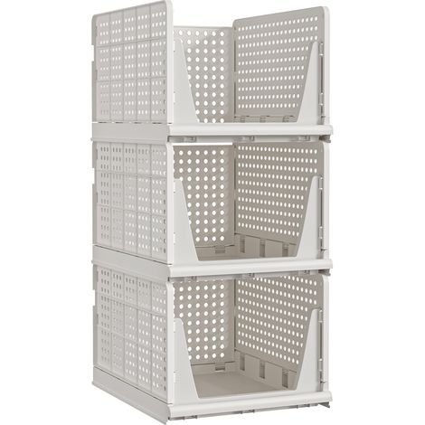 SONGMICS Organizer per Armadio Pieghevole, Set di 3 Organizzatori Cesti Impilabili Scorrevoli per Armadio, Cassetti in Plastica per Camera da Letto Ufficio Bagno, Bianco LPC310W101 (1/5)