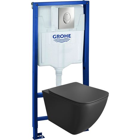 GROHE Bâti-support Skate Air + Lavita WC Onil Black suspendu noir sans bord + panneau de commande Delta 25 chrome  Kit complet WC