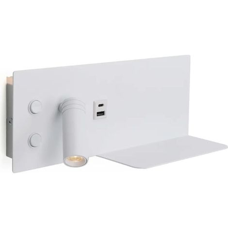 AMXCNOY Applique murale blanche LED 7 W + 3 W avec lampe de lecture USB-C (côté gauche), 30 cm (1/5)