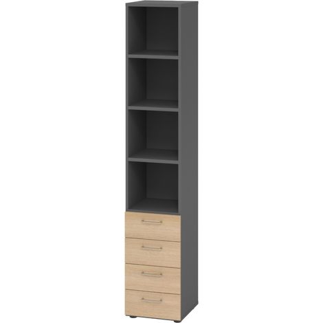 bümö smart Schubladen Regal - 4 Schübe   Graphit/Eiche