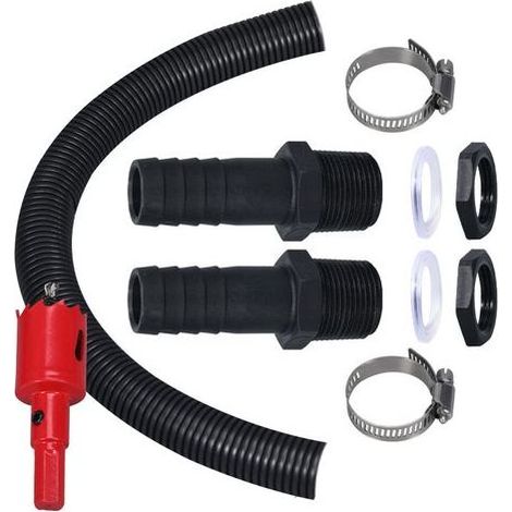 Kit de raccordement pour citerne de pluie de 25 mm, tuyau de raccordement de 50 cm et 2 raccords de tuyau de 25 mm avec contre-écrou pour citerne d'eau de pluie (1/5)