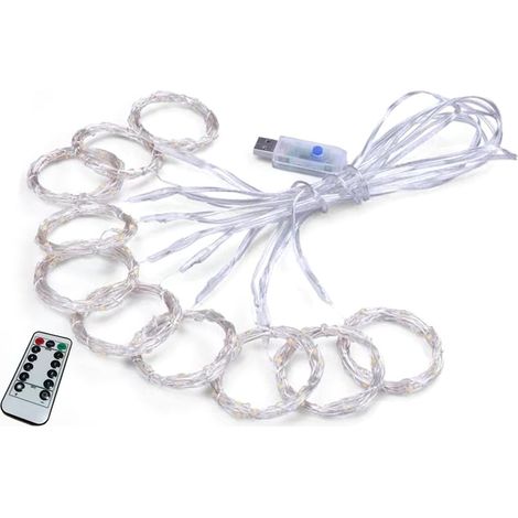 Guirlande lumineuse LED rideau, 8 modes, télécommande, 3,3 x 3,3 m, alimentation USB, haute sécurité, pour bureau, extérieur et maison.
