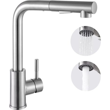 Mitigeur de Cuisine Pivotant à 360 ° avec Douchette Extractible, Robinet de Cuisine 2 Modes de Pulvérisation, Mitigeur évier de Cuisine en Acier Inoxydable,Froide / Chaud Disponible Mitigeur de cuisin (1/4)