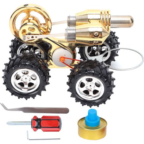 Stirling Car Engine Model Miniature External Combustion Power Exquisite Physics Science Kit for Experimental Toy Gift (1/5)