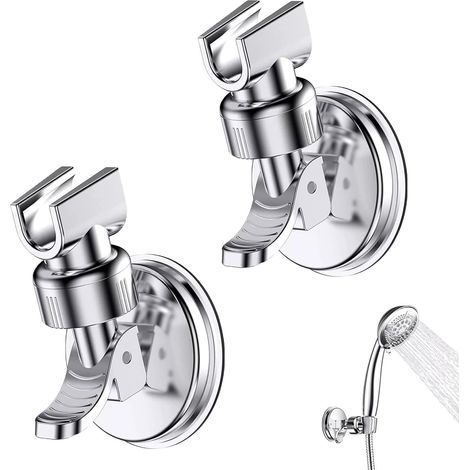 CSPARKV - Soporte para cabezal de ducha con ventosa (2 unidades), rotación de 360°, extraíble y ajustable, apto para baños de hotel, sin necesidad de taladrar (plateado) (1/4)