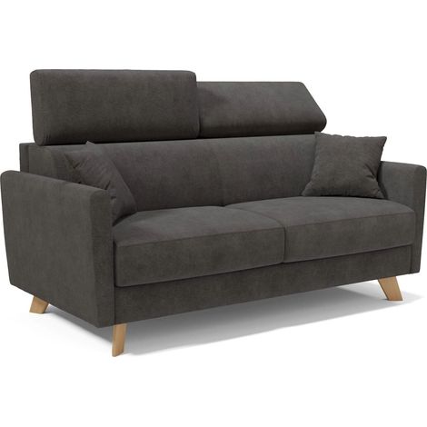 Francy Divano letto matrimoniale con poggiatesta regolabili in tessuto impermeabile e smacchiabile T17 160 cm (mat. 120x197) antracite
