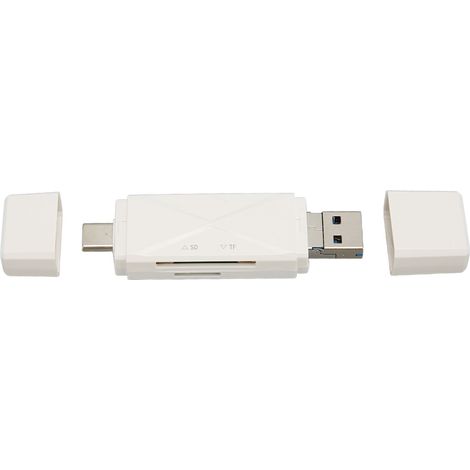 Lecteur de cartes SD USB-C + USB 3.0 + Micro USB, 3 en 1 avec trois connecteurs, prend en charge les cartes mémoire Micro SD/SD, blanc. (1/5)