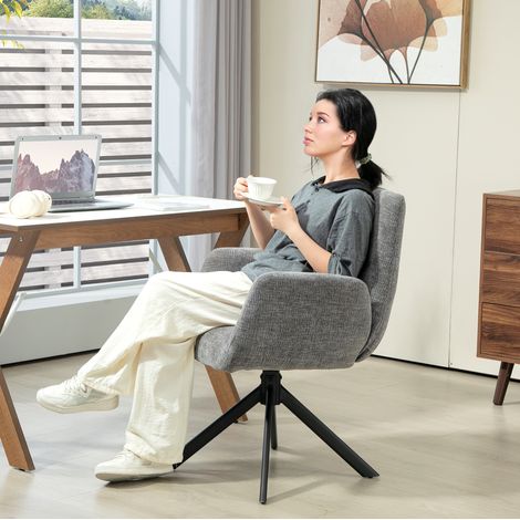 Drehbarer Loungesessel dunkelgrau 60 x 61 x 88 cm aus Polyester, mit Armlehnen und verstellbaren Füßen (1/5)