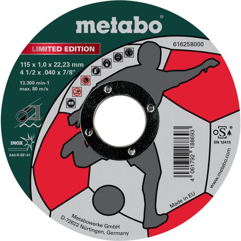 Metabo Limited Edition Soccer 616258000 Disque à tronçonner 115 mm 1 pc(s) acier inoxydable, acier