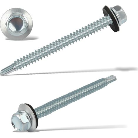 60PCS Vis Autoforeuse Metal 6,3x75 mm Vis Autoperforante Inox Bac Acier Hexagonale Vis Autoperceuse pour Metal Vis Etanche Avec Joint Tole Toiture Autoforante Auto Foreuse pour Plus Fixation(Argenté) (1/5)