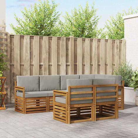Ecksofa Set 7 pcs Natürlich und Hellgrau Massivholz Akazie