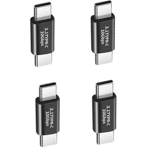 Adaptateur USB-C Mâle vers USB-C Mâle 3.1 Droit (Lot de 4) : Transfert Rapide, Audio/Vidéo, Charge Rapide (1/3)