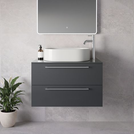 Napoli 460 Gloss Grey 800mm Wall Mounted 2 Drawer Vanity Unit for Countertop Basins - 800mm - Chrome 480mm Handle