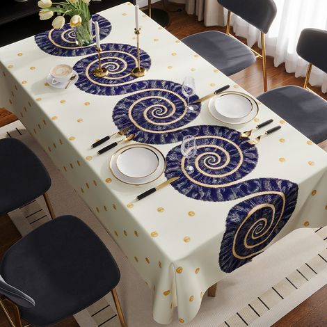 Nappe Rectangulaire Imprimé Floral PVC - Résistante Taches & Chaleur - 110x160cm Bleu Or (1/3)
