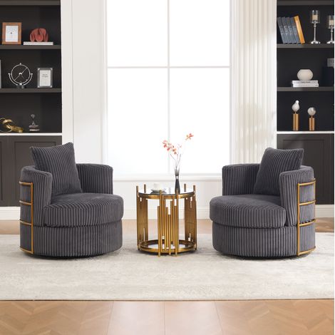 Fauteuil pivotant 360° en velours côtelé, lot de 2, avec rangement sous l’assise, gris DESVIAE (1/5)