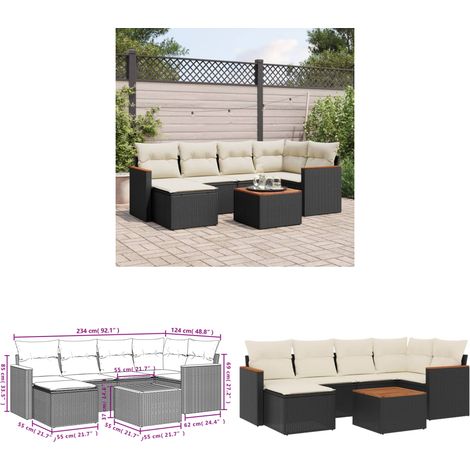 7-tlg. Garten-Sofagarnitur mit Kissen Schwarz Poly Rattan - Gartenmöbel - Gartensorte - Outdoor Möbel - Lounge Set - Esstisch - Home & Living (1/3)