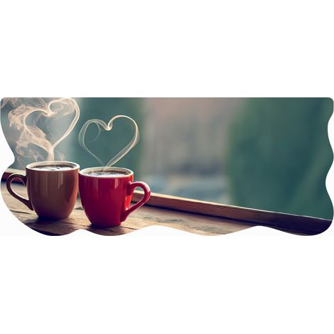 Tappeto Cucina Gomma Pvc Moderno Sagomato Antimacchia Stampa Digitale HD Caffè Cuori - 50x120 cm