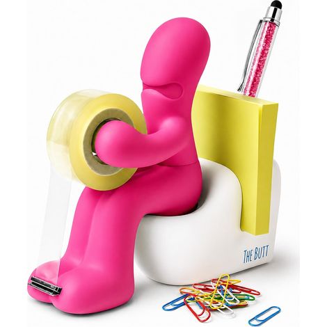 Dispensador de cinta adhesiva JSSEVN - Divertido y original soporte de escritorio con rollo de cinta, clips, notas adhesivas y bolígrafo incluidos. (1/5)