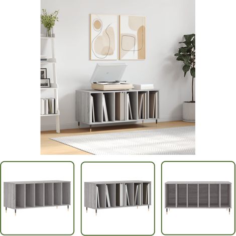 The Living Store Armoire à disques sonoma gris 100x38x48 cm bois d'ingénierie - Meuble À Disques - Armoire À Vinyle - Rangement Disque Vinyle - Étagère Musique - Support Tourne-disque (1/5)