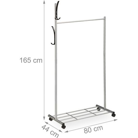 Appendiabiti mobile su ruote con asta e ganci 80 x 40 x 160 cm in metallo verniciato a polvere argentato 130014826