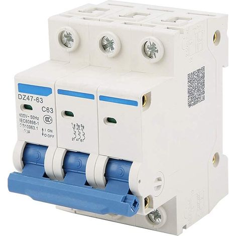 Disjoncteur de courant, 220/380V DZ47-63 3P Disjoncteur de Courant Résiduel, 63A RCCB 30mA Circuit de courant interrupteur différentiel, pour la Décoration Domestique, la Construction Technique (1/5)