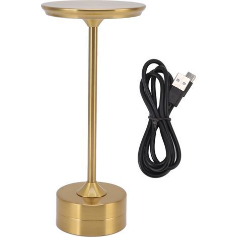 Wiederaufladbare, kabellose Tischleuchte, 2000 mAh, 3 Helligkeitsstufen, tragbare USB-C-LED-Nachttischlampe aus goldfarbenem Metall (1/5)