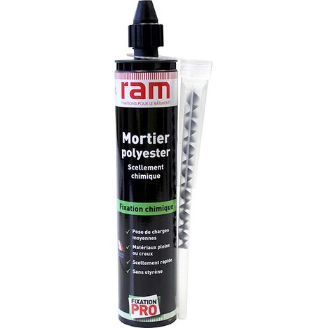 RAM – Cartouche scellement chimique polyester 300ml – Faible émission de styrène – Pour béton armé et aciers de faible résistance – Application rapide
