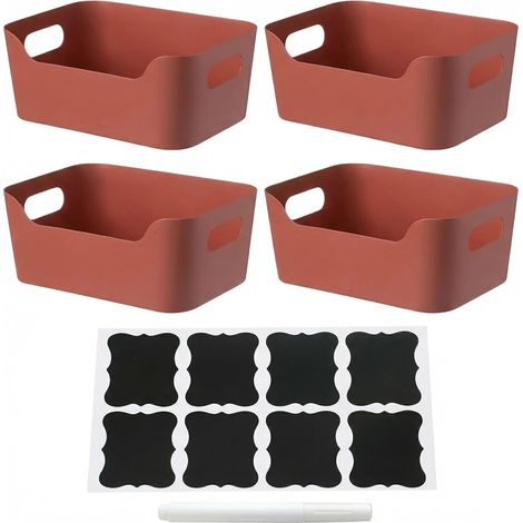 4 Boîtes de Rangement avec Poignée,Panier de Rangement à Façade Basse,Boîte de Rangement En Plastique pour Cuisine Et Salle de Bain,pour éTagères Et Armoires (Rouge) (1/5)