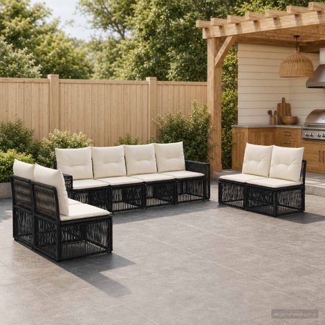 vidaXL Ensemble de canapé de jardin 8 pcs Noir et blanc crème (1/5)