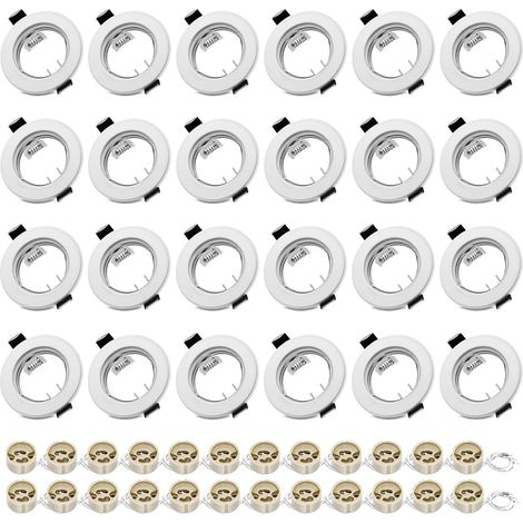 Pack of 24 GU10 Recessed Spotlight Brackets Matte White without Bulb Round Frame Ceramic Socket Ceiling Compatible Ø55-70 mm Bulb Not Included Modern Integrated Lighting (1/5)