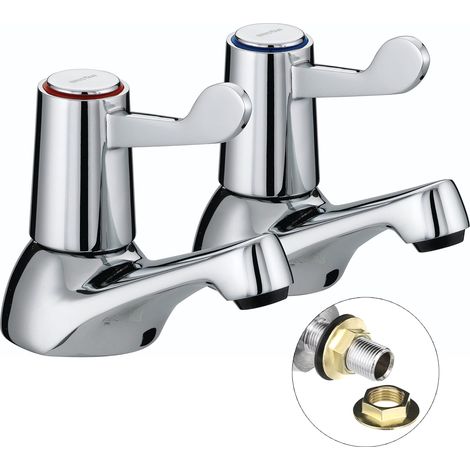 Saracen Quarter Turn Lever 1/2"" Basin Pillar Taps Chrome Plated Metal BackNut