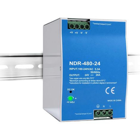 Alimentation sur rail din 24V 20A 480W bloc d'alimentation pour rail din transformateur Entrée AC100-240V 5.3A sortie DC 24V 20A alimentation à découpage industrielle NDR-480-24 (1/5)