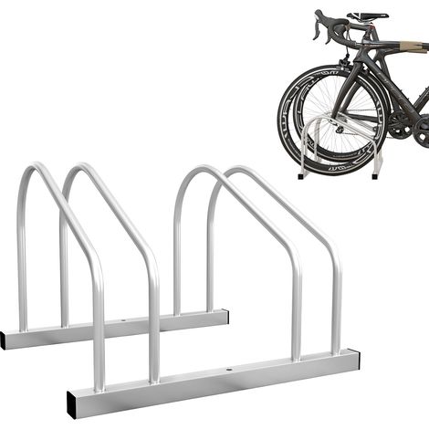 Râtelier 2 vélos range-vélos support rangement vélo à pneu 61 mm dim. 50L x 34l x 27,5H cm acier argenté (1/5)