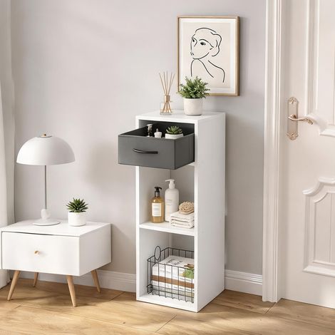 Étagère cube en bois d'ingénierie grise et blanche avec tiroir (1/5)