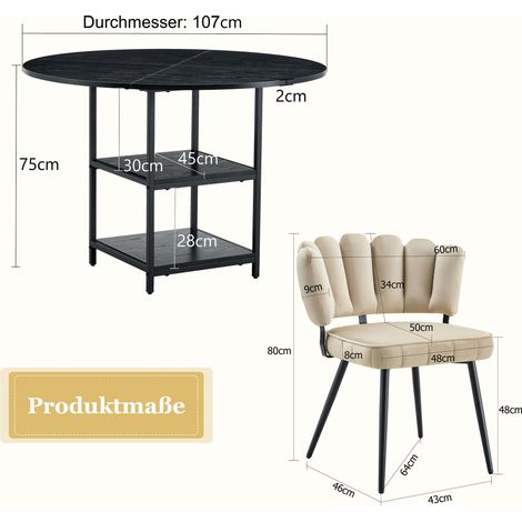 Ensemble repas 3 pièces : table ronde 107 cm avec étagère intégrée + 2 chaises marron clair à dossier fleuri en tissu, look industriel pour studio ou petite cuisine. (1/5)