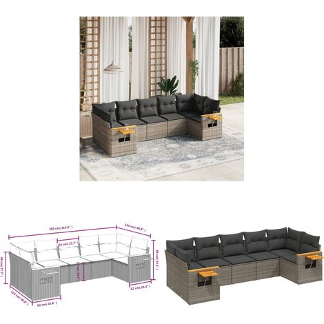 7-tlg. Garten-Sofagarnitur mit Kissen Grau Poly Rattan - Gartenmöbel - Sofasatz - Rattan Möbel - Outdoor Sofa - Esszimmergarnitur - Home & Living (1/3)