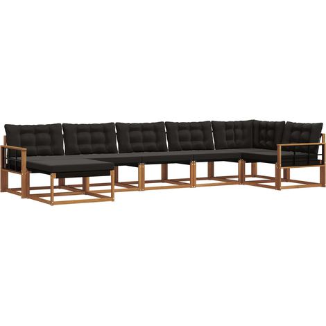 Outdoor Sofa Set with Cushion 7 pcs Natural and Black vidaXL