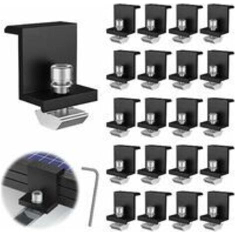 20 Pièces Supports de Panneau Solaire, 30 mm Fixation Panneau Solaire, Kit Panneau Solaire, pour Rail de Montage Photovoltaïque, (1/5)