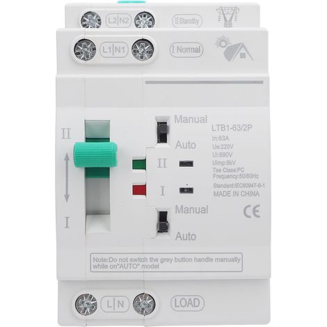 Commutateur de transfert automatique Double puissance 63A 2P 35mm, montage sur Rail DIN photovoltaïque vers secteur (1/5)